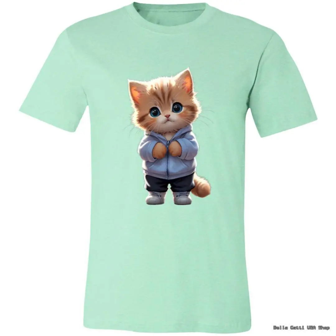 Cute kitten in hoodie on mint green t-shirt, Bella Gatti US Shop