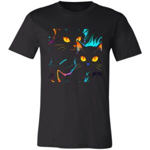 Colorful cat design on black t-shirt, Bella Gatti US Shop