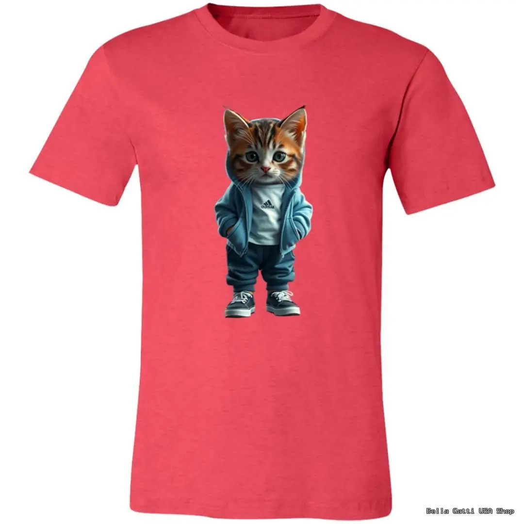 Red t-shirt with cute cat in hoodie, Bella Gatti US Shop