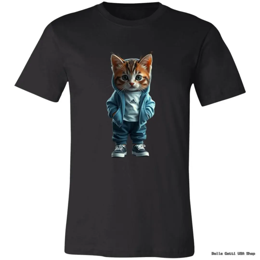 Bella Gatti US Shop t-shirt with a cat in a hoodie design.
