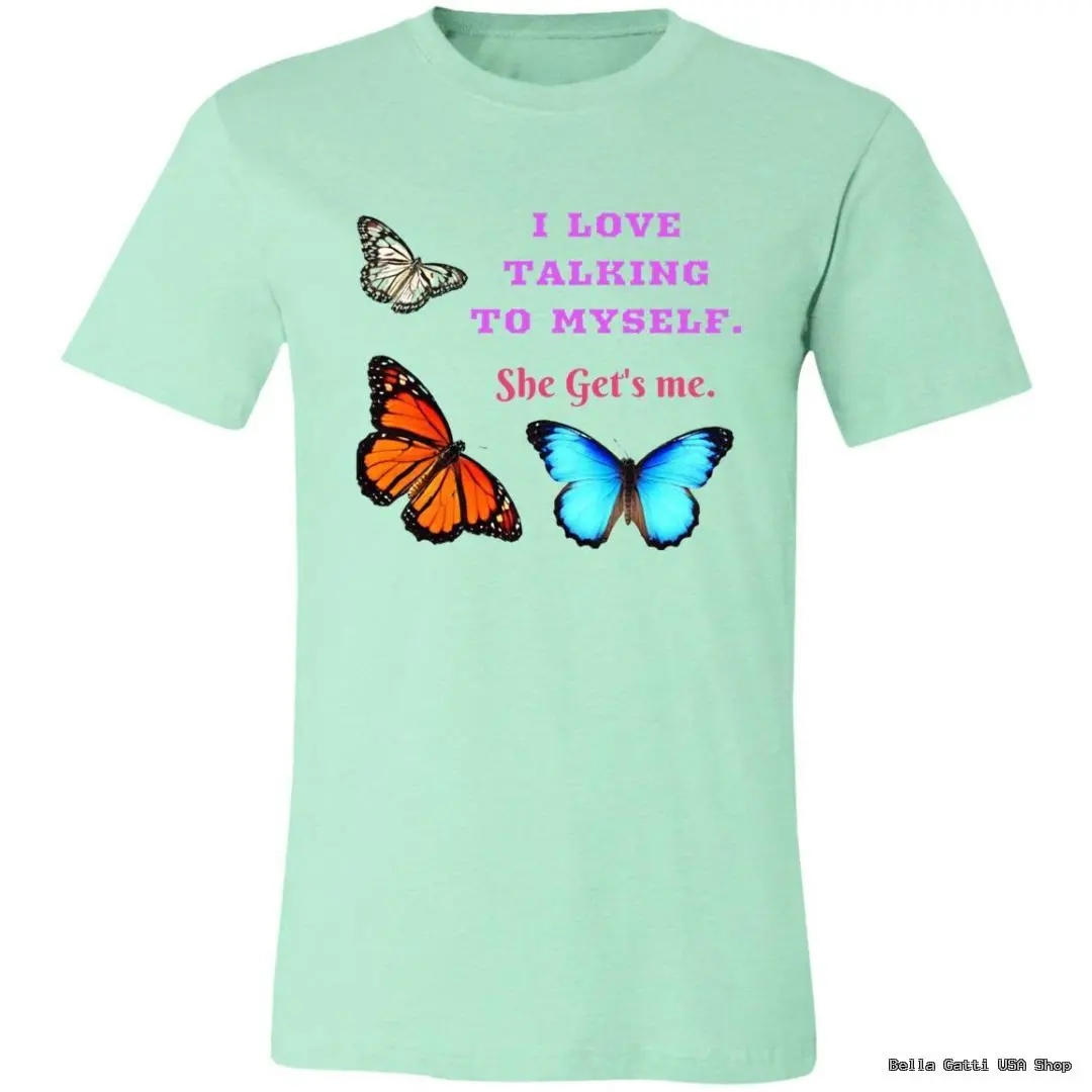 Bella Gatti US Shop t-shirt with butterflies and text.