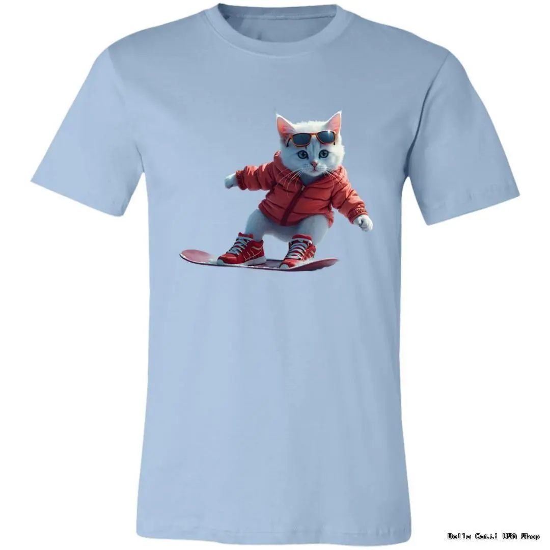 Bella Gatti US Shop t-shirt with cool cat snowboarding design