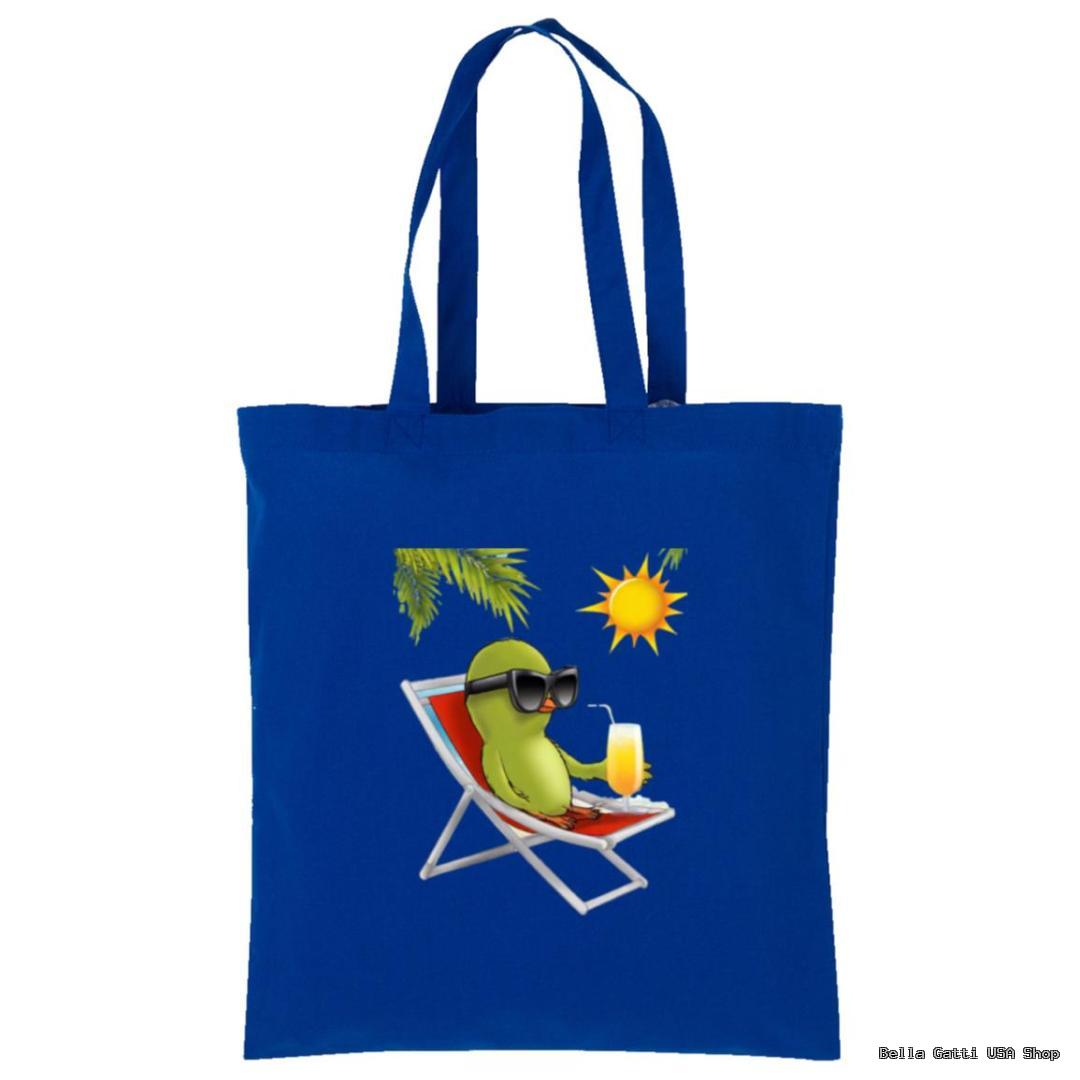 Blue tote bag with a cartoon bird lounging, Bella Gatti US Shop