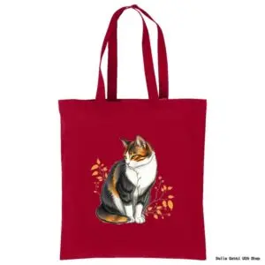 Red tote bag with a cat illustration, Bella Gatti US Shop