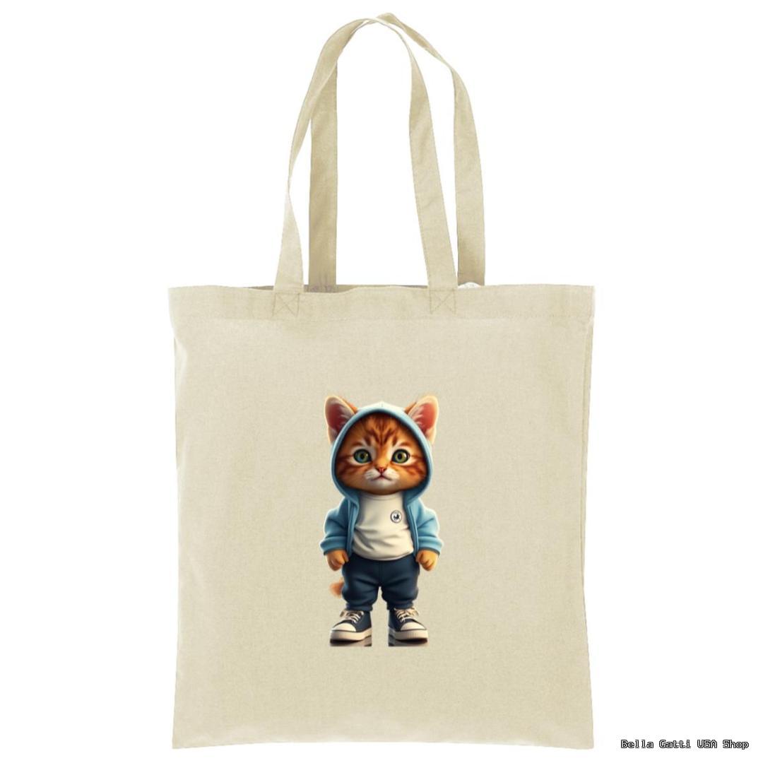Canvas tote bag with cute cat in hoodie, Bella Gatti US Shop