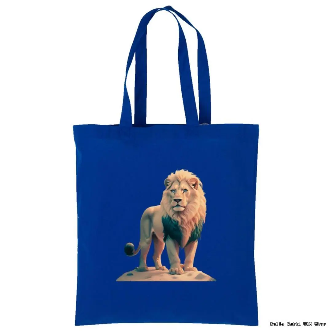 Blue tote bag with a lion design, Bella Gatti US Shop