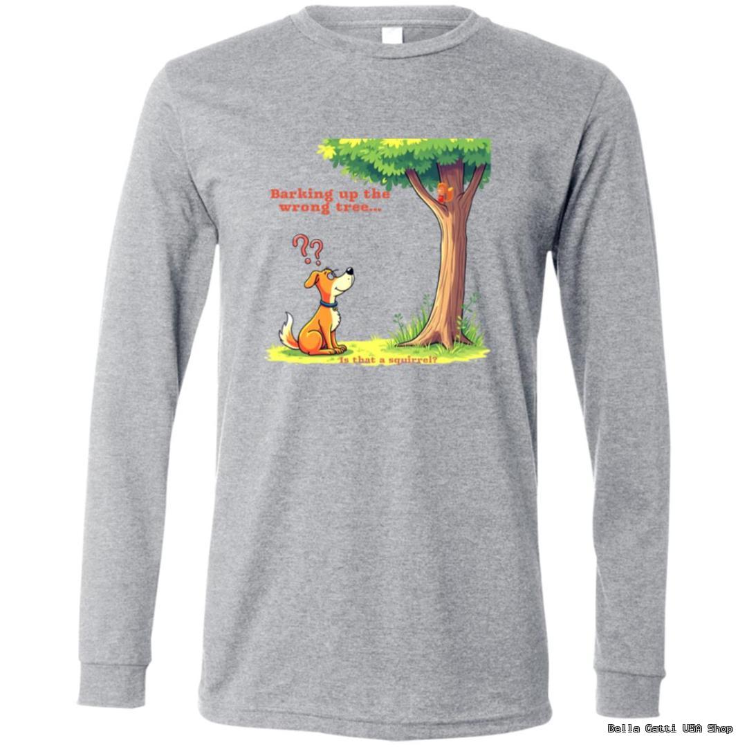 Bella Gatti US Shop gray shirt with cartoon dog and tree design.