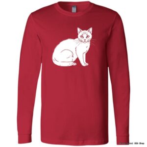 Red long-sleeve shirt with cat illustration