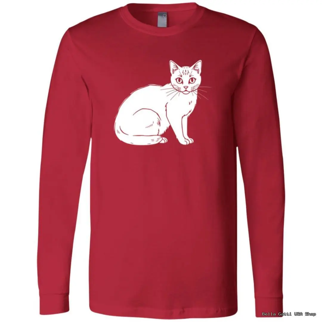 Red long-sleeve shirt with cat illustration