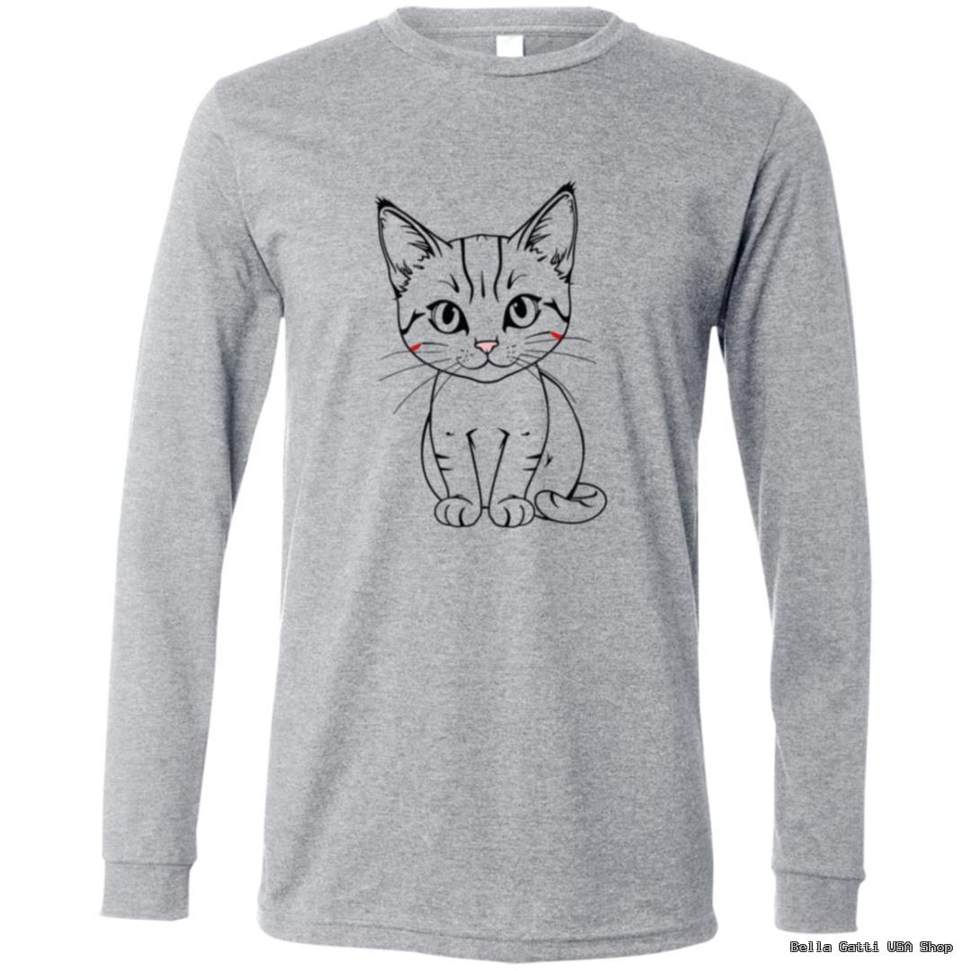 Gray t-shirt with cute cat illustration.