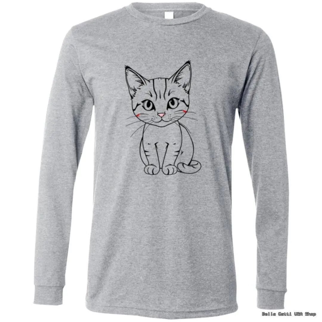 Gray t-shirt with cute cat illustration.