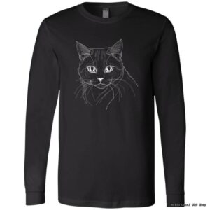 Black long-sleeve shirt with cat illustration.
