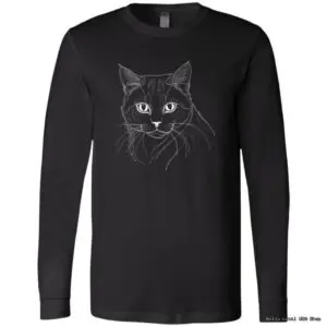Black long-sleeve shirt with cat illustration.
