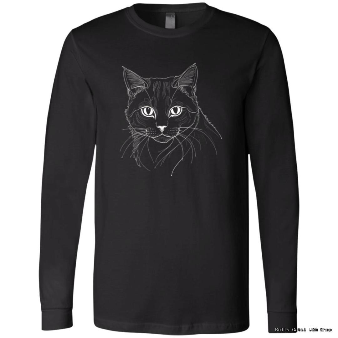 Black long-sleeve shirt with cat illustration.