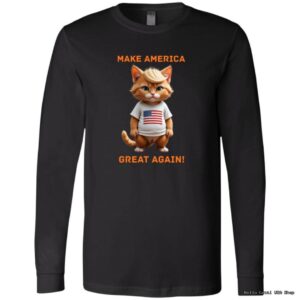 Cat in MAGA shirt with American flag