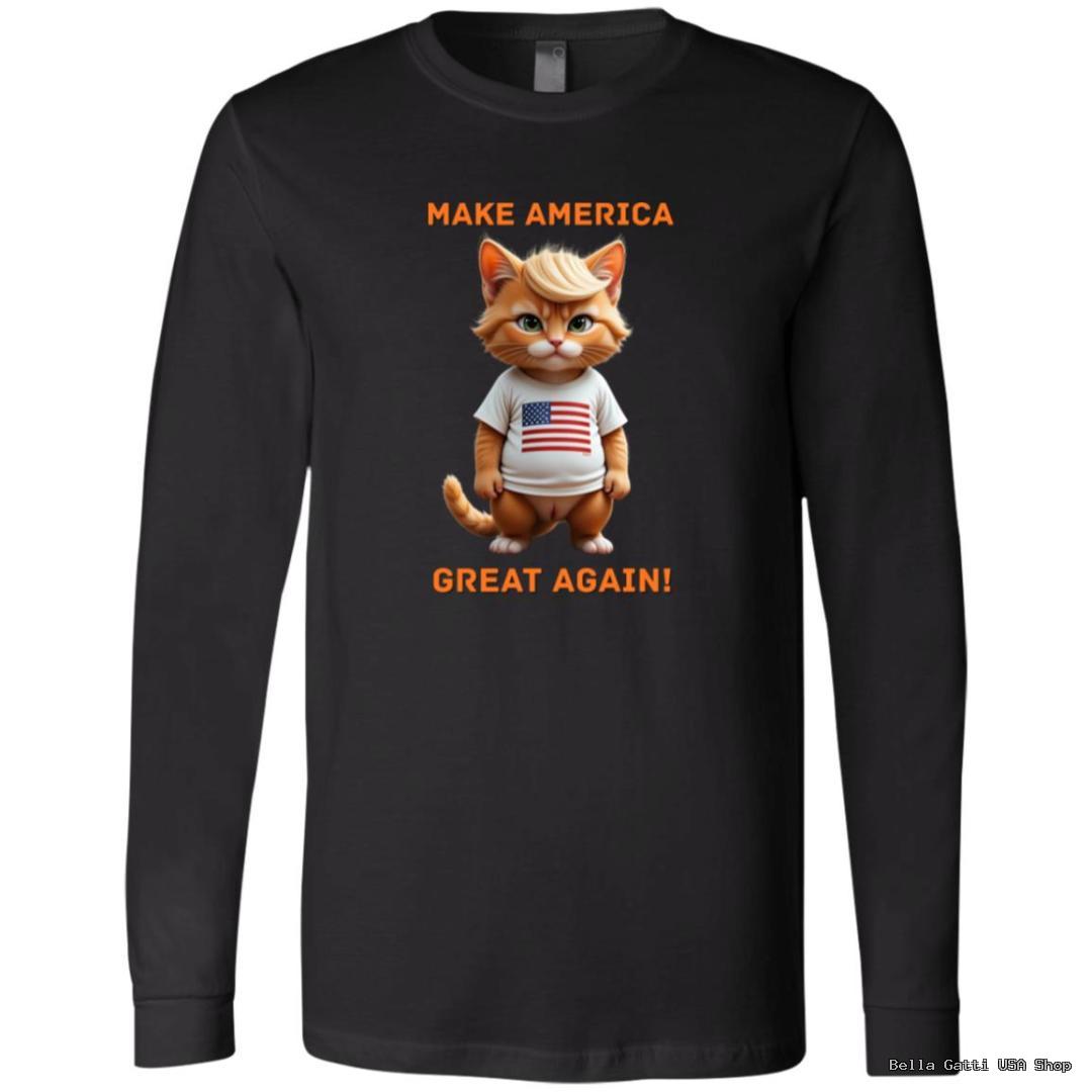 Cat in MAGA shirt with American flag