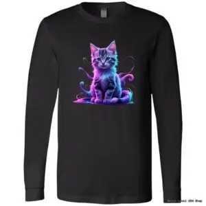 Black shirt with neon kitten design