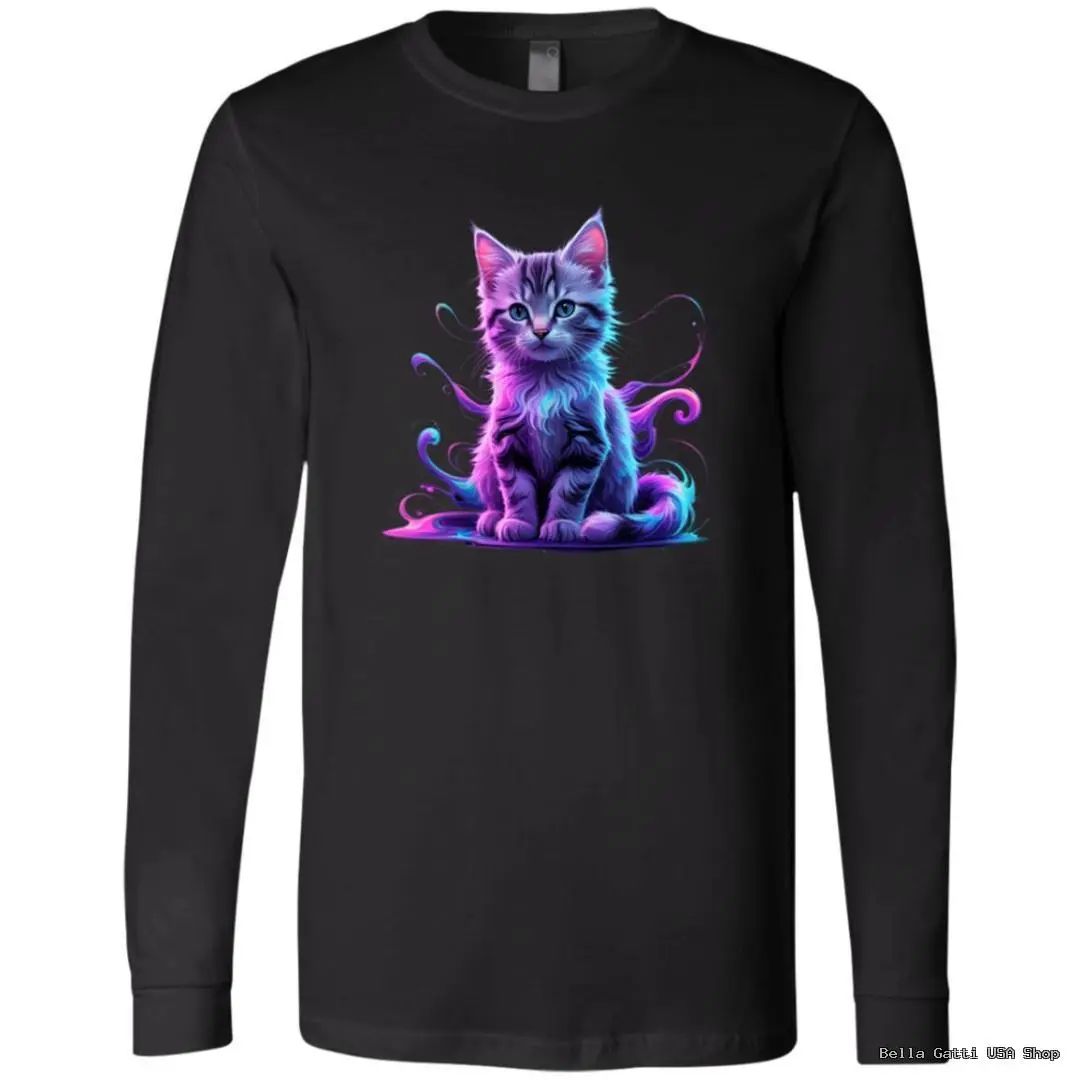 Black shirt with neon kitten design