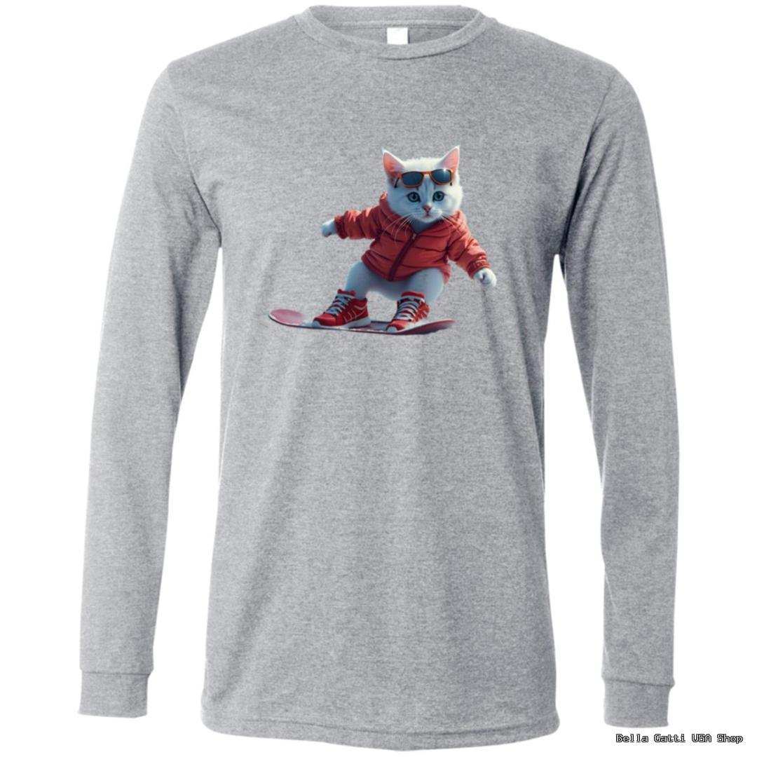 Cat in red jacket snowboarding on shirt