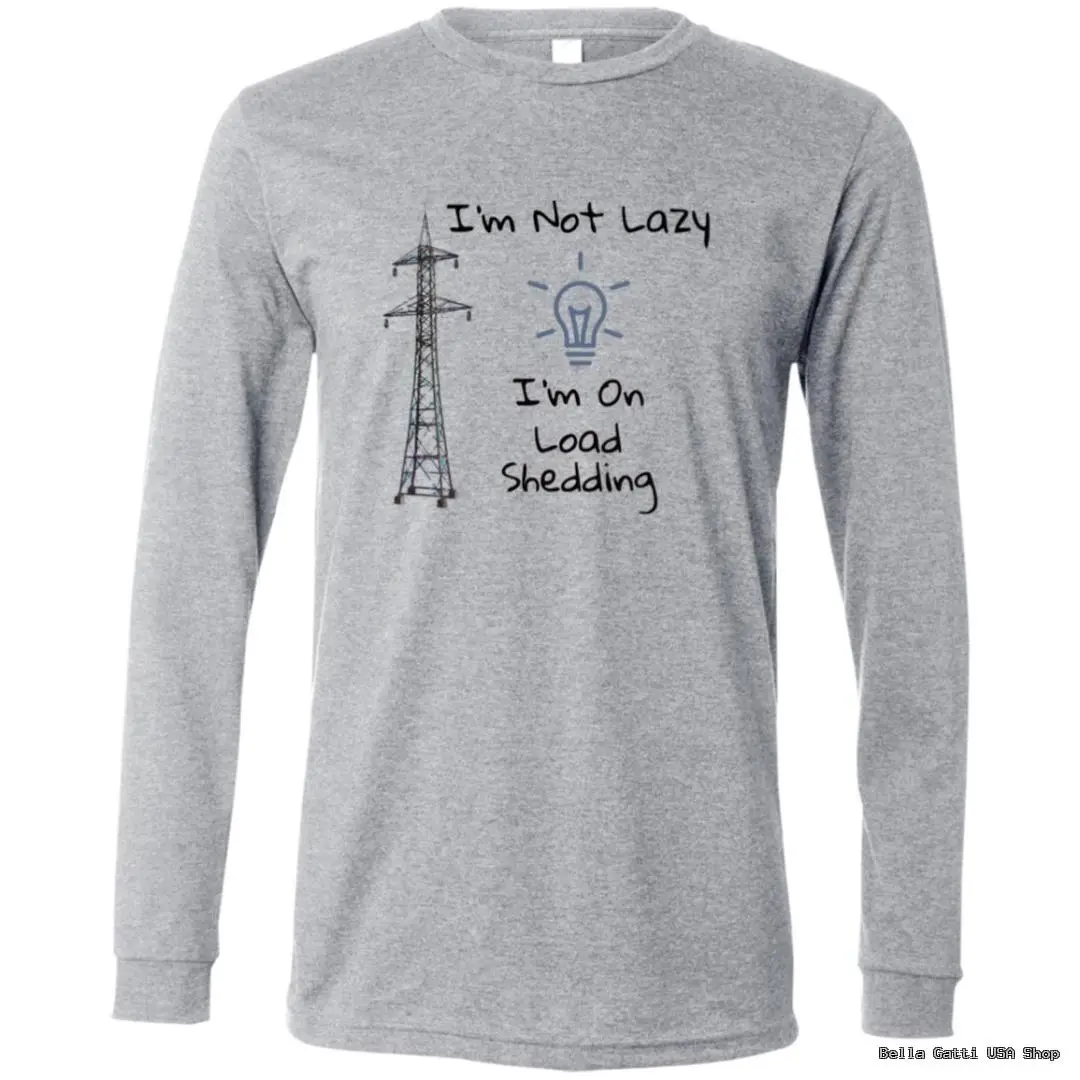 Gray shirt with load shedding joke design.