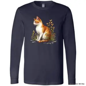 Navy shirt with cat design.