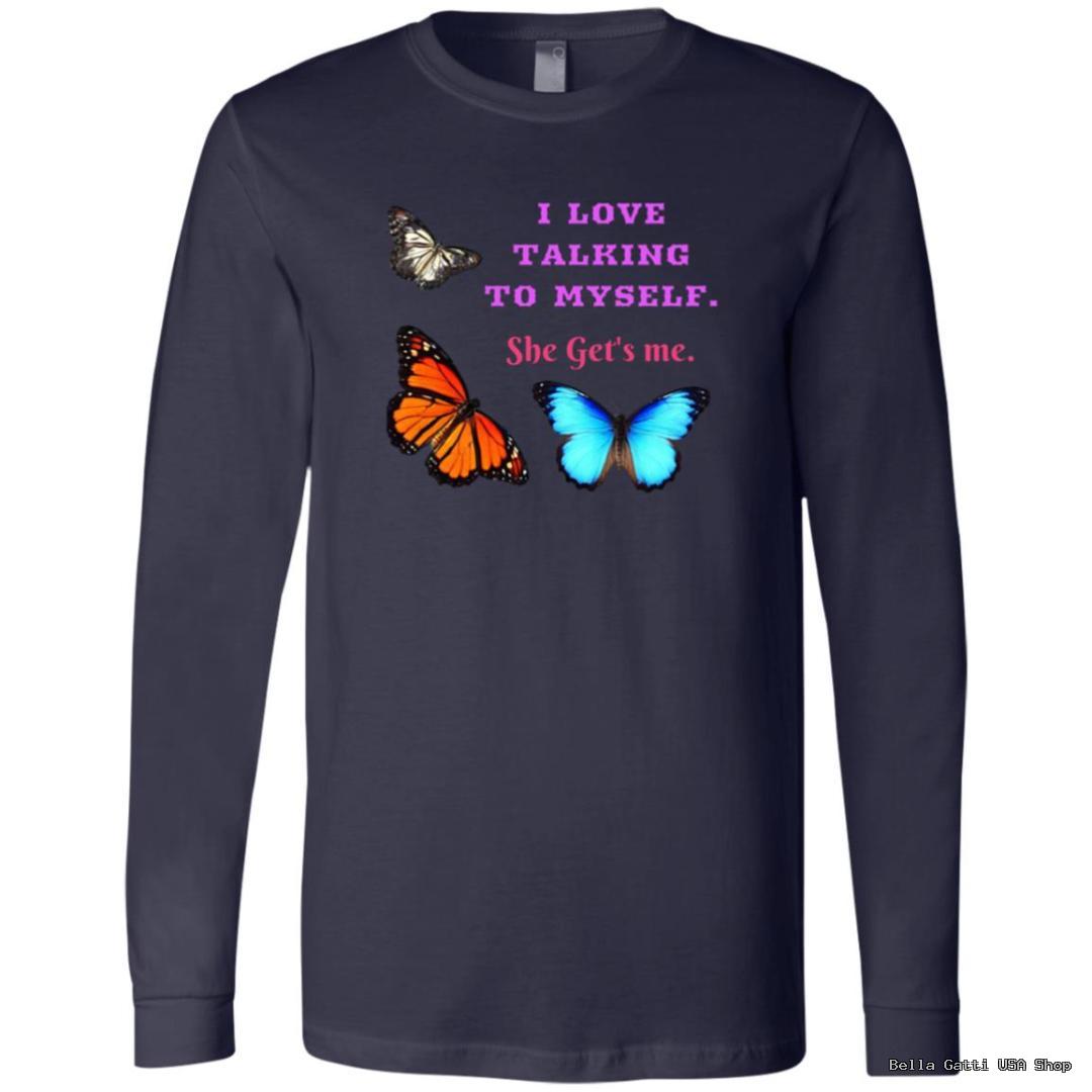 Long-sleeve shirt with butterfly design and quote