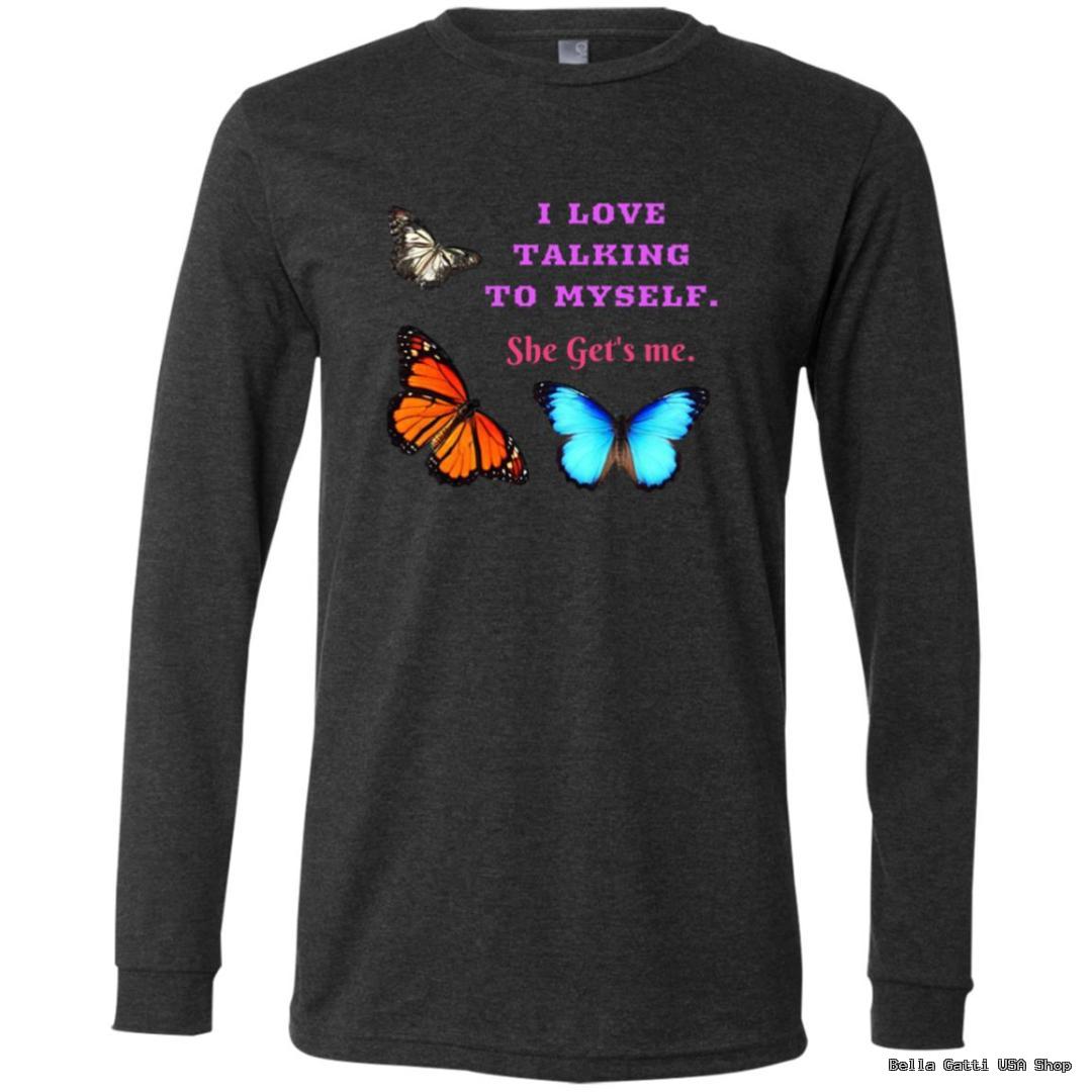 T-shirt with butterflies and humorous text design.