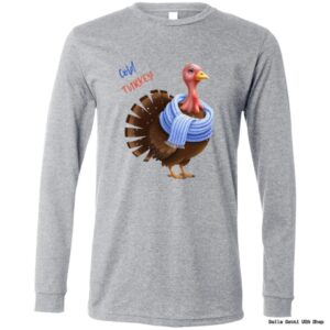 Gray shirt with turkey and scarf illustration