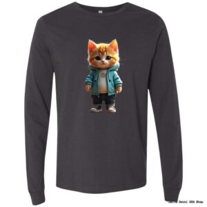 Shirt with cute cat illustration wearing a hoodie.