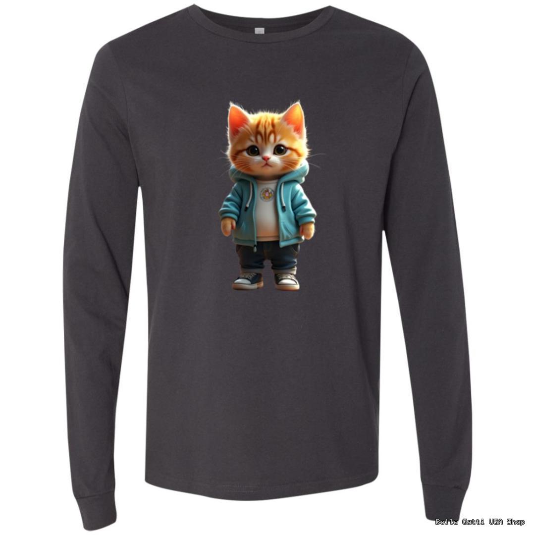 Shirt with cute cat illustration wearing a hoodie.