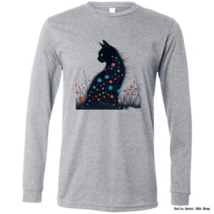 Gray tee with floral cat design