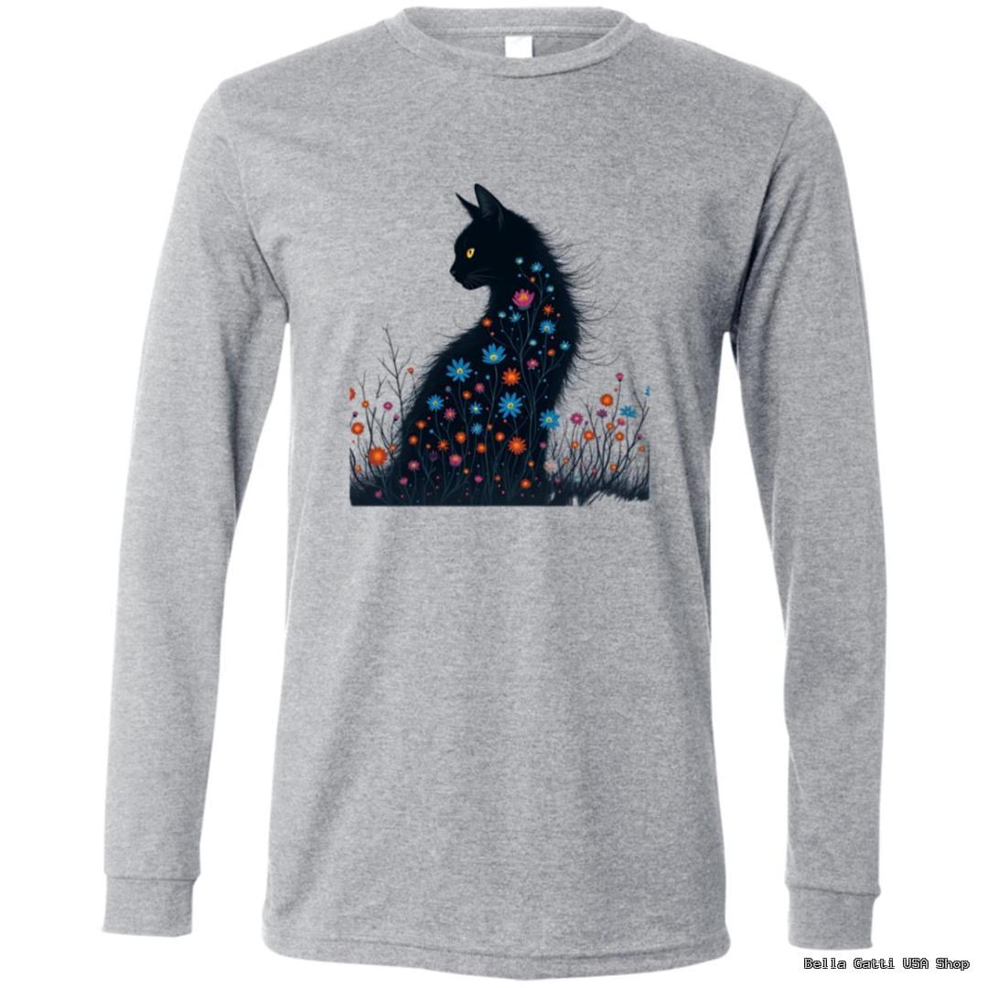 Gray tee with floral cat design