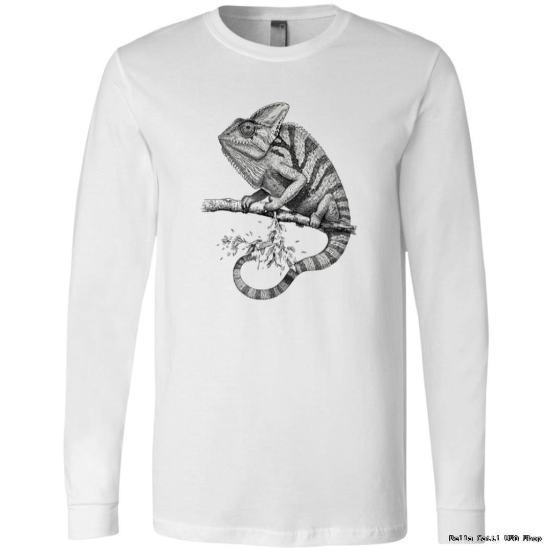 Chameleon graphic on white long-sleeve shirt