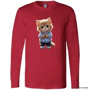 Red shirt with cute cat illustration