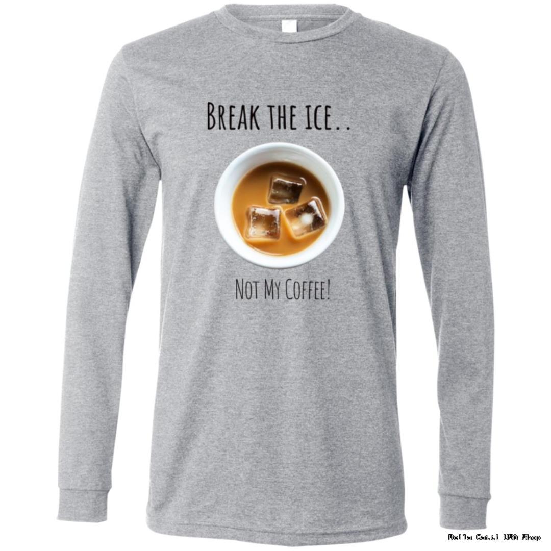 Gray shirt with iced coffee design and text.