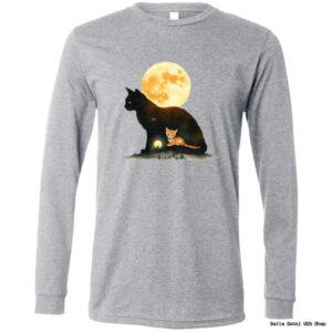 Gray shirt with cat and moon graphic.
