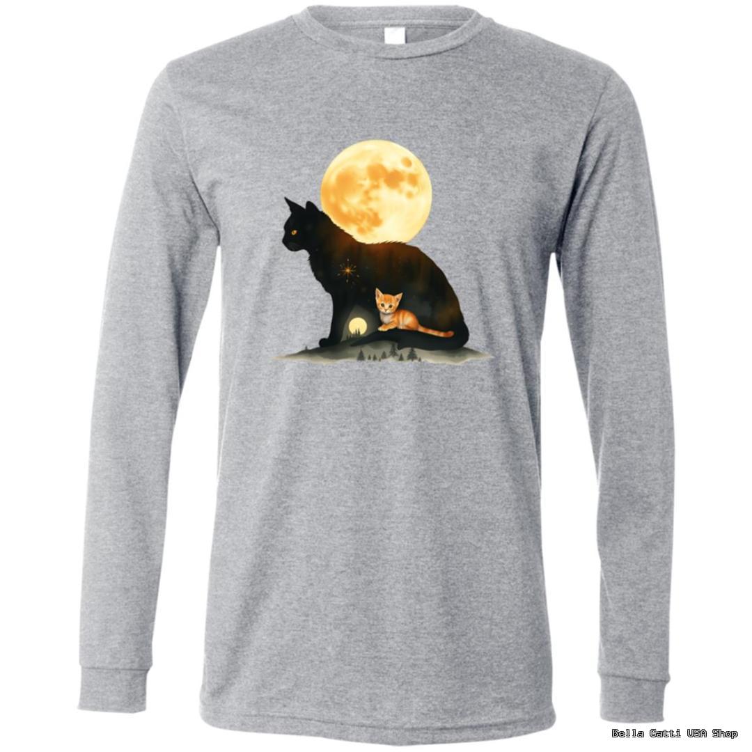 Gray shirt with cat and moon graphic.