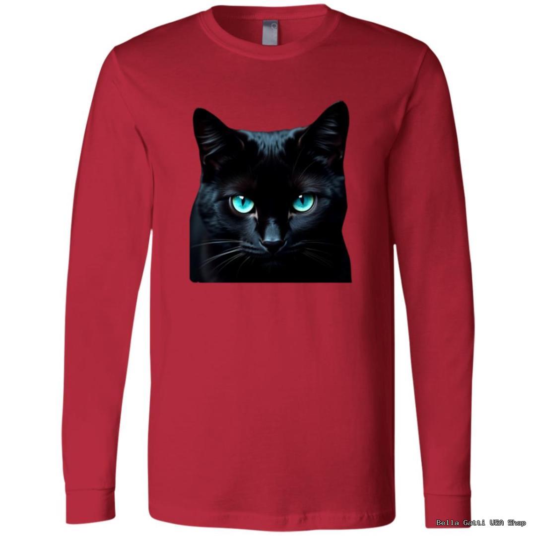 Red shirt with black cat design.