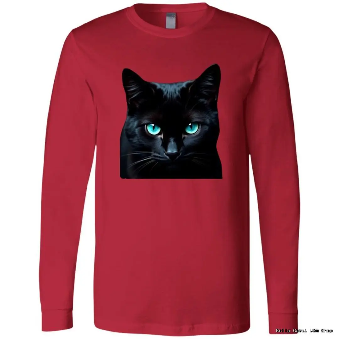 Red shirt with black cat design.