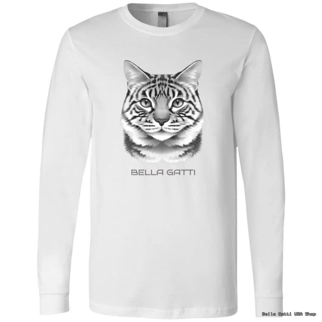 White long sleeve shirt with cat face design.
