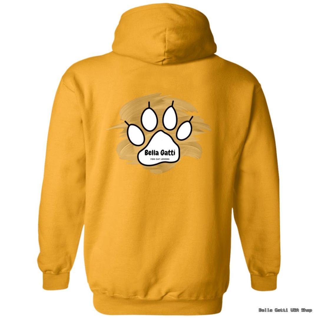 Yellow hoodie with paw print design.