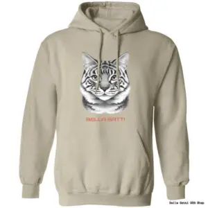 Beige hoodie with tiger face design.