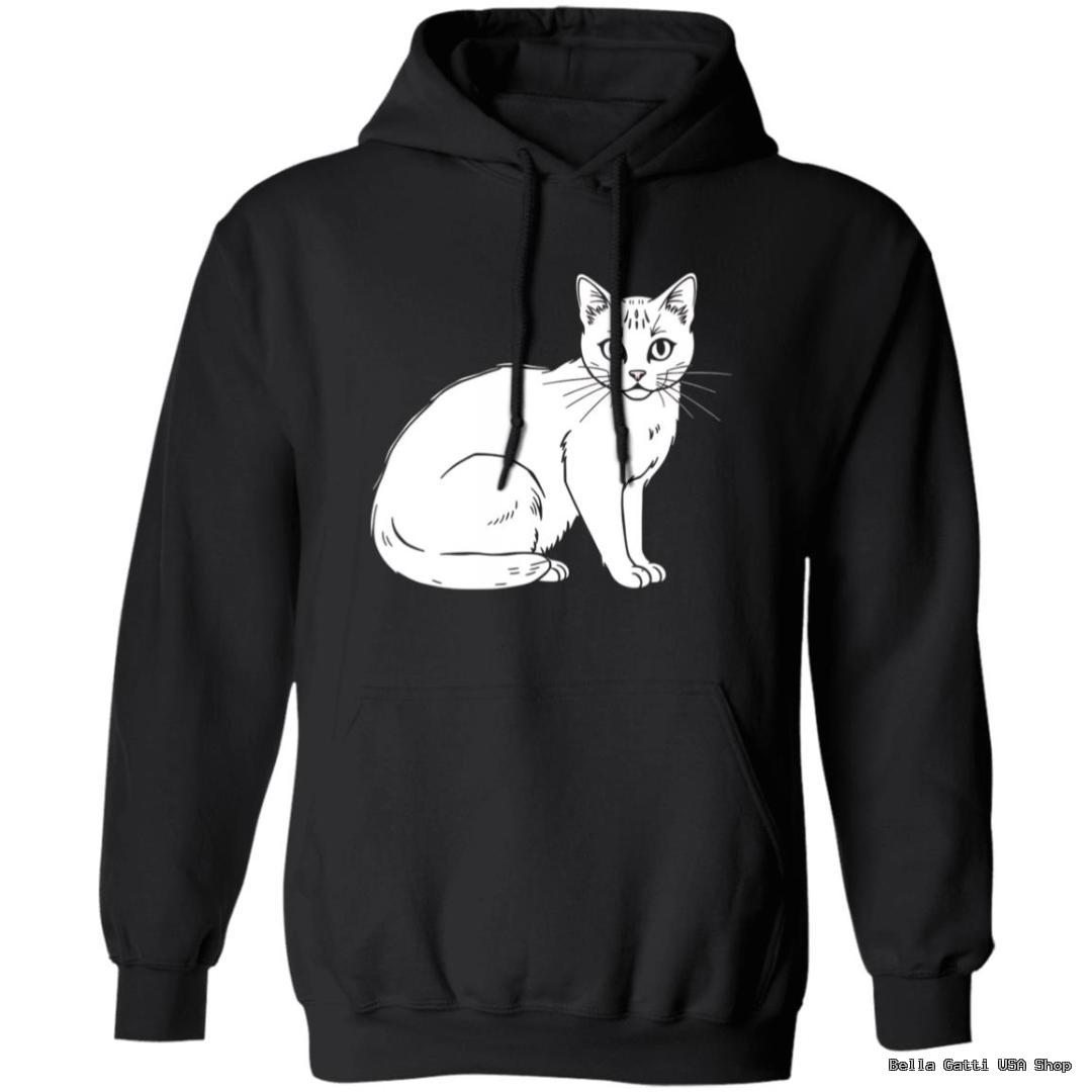 Black hoodie with white cat illustration