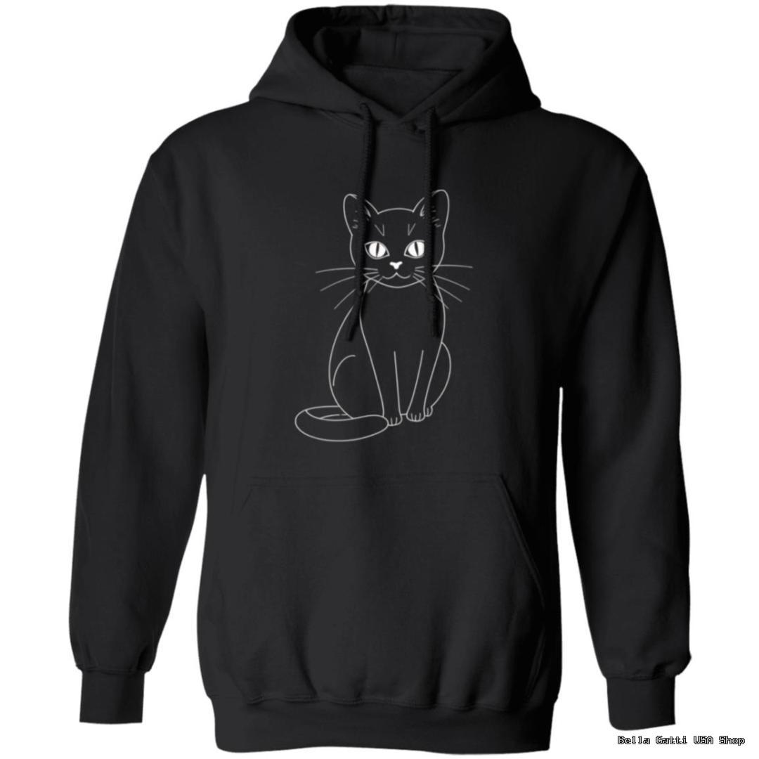 Black hoodie with white cat graphic design.