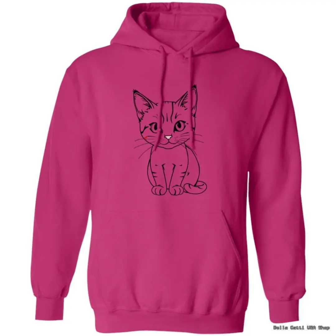 Pink hoodie with cat drawing on front