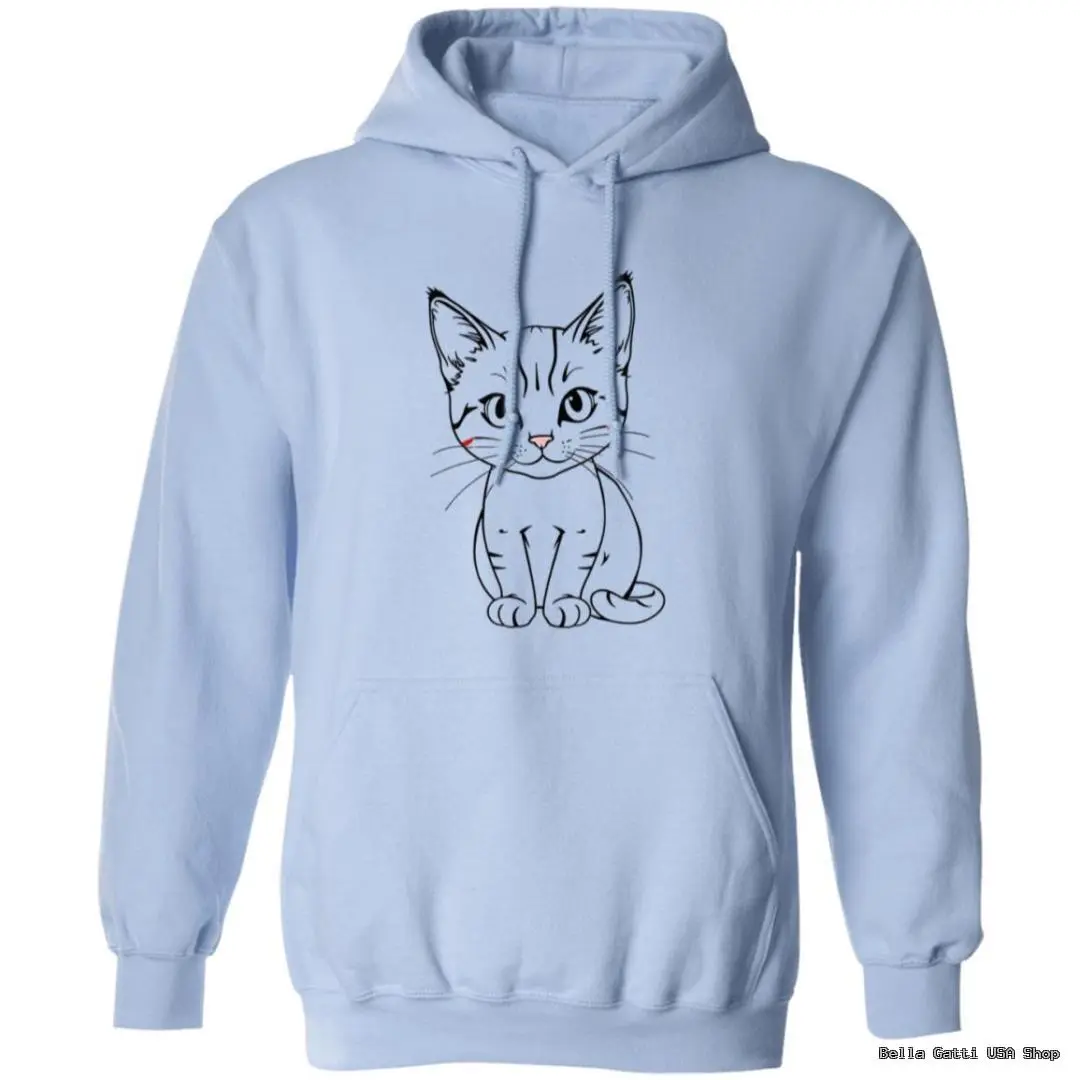 Light blue hoodie with a cute cat illustration.