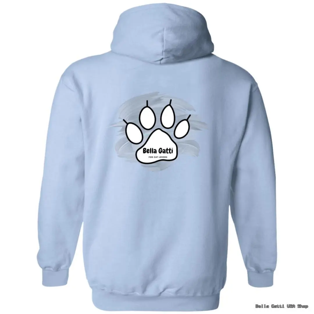 Blue hoodie with cat paw print design.