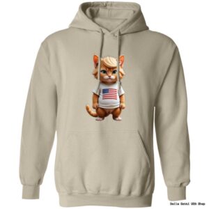 Hoodie with cartoon cat and American flag design.