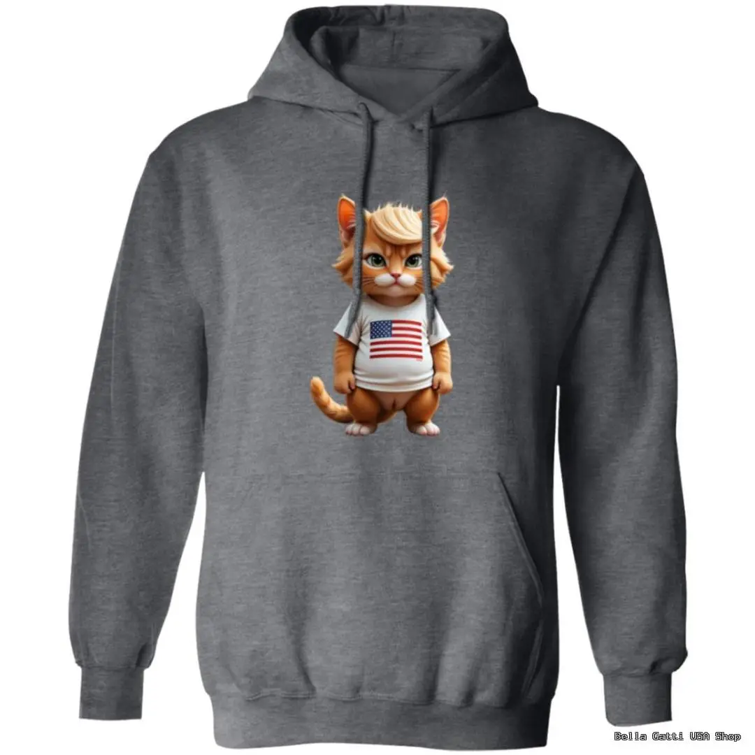 Hoodie with cartoon cat wearing USA flag shirt