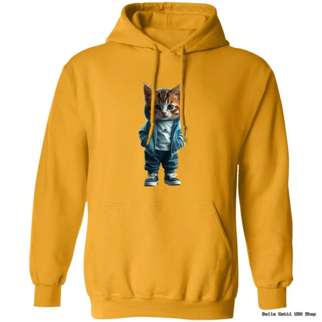 Yellow hoodie with cat in tracksuit design